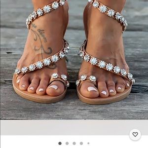 Women Ladie Boho Rhinestone Flip Flops Sandals Beach Casual